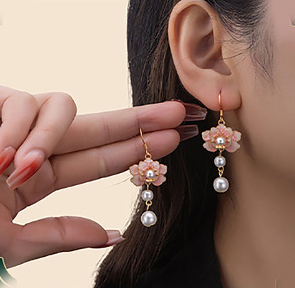 Advanced sense / Earrings / Enamel craftsmanship / Lotus flowers / Step by step lotus flowers / artificial pearls / Earrings / Versatile