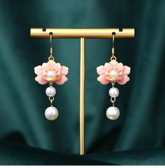 Advanced sense / Earrings / Enamel craftsmanship / Lotus flowers / Step by step lotus flowers / artificial pearls / Earrings / Versatile