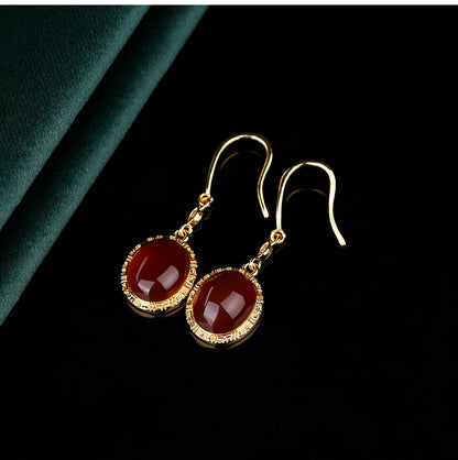 Earrings / gold-plated / natural / chalcedony inlay / unique design / antique style / high-end feel