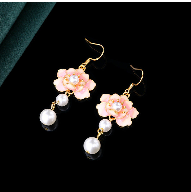 Advanced sense / Earrings / Enamel craftsmanship / Lotus flowers / Step by step lotus flowers / artificial pearls / Earrings / Versatile