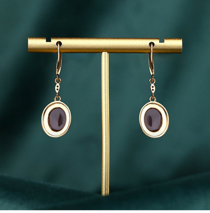 Earrings / gold-plated / natural / chalcedony inlay / unique design / antique style / high-end feel