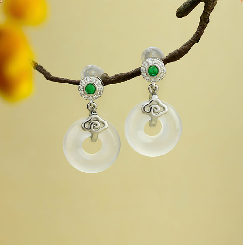 Auspicious Clouds / Meaning of Peace / Earrings / Natural White Jade Marrow / Earrings / 925 Silver Needles / Light Luxury