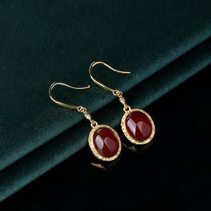 Earrings / gold-plated / natural / chalcedony inlay / unique design / antique style / high-end feel