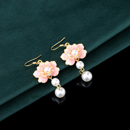 Advanced sense / Earrings / Enamel craftsmanship / Lotus flowers / Step by step lotus flowers / artificial pearls / Earrings / Versatile