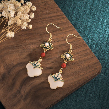 Four Leaf Clover / Enamel craft / earrings / synthetic jade / tassel / palace style / flowers