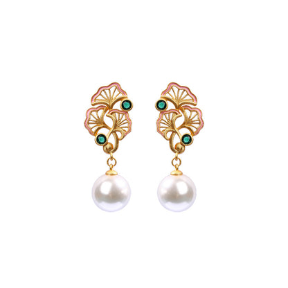 Design combining pearls and ginkgo leaves / earrings / fashionable and versatile / INS style / light luxury / earrings