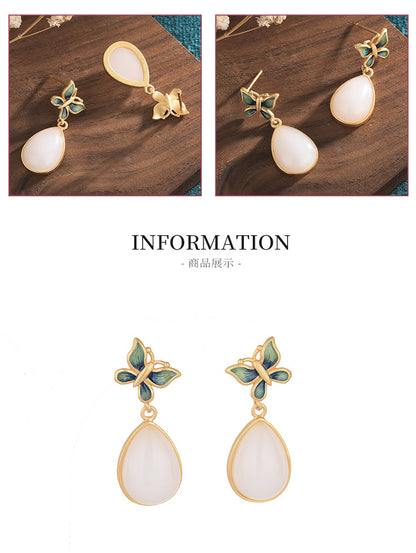 Earrings / casual matching / earrings / Chinese style / butterfly / water droplets / earrings / antique gold plating